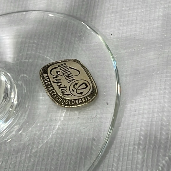 Vintage MCM Bohemia crystal etched champagne sorbet cocktails glasses set of 7 - Picture 5 of 15